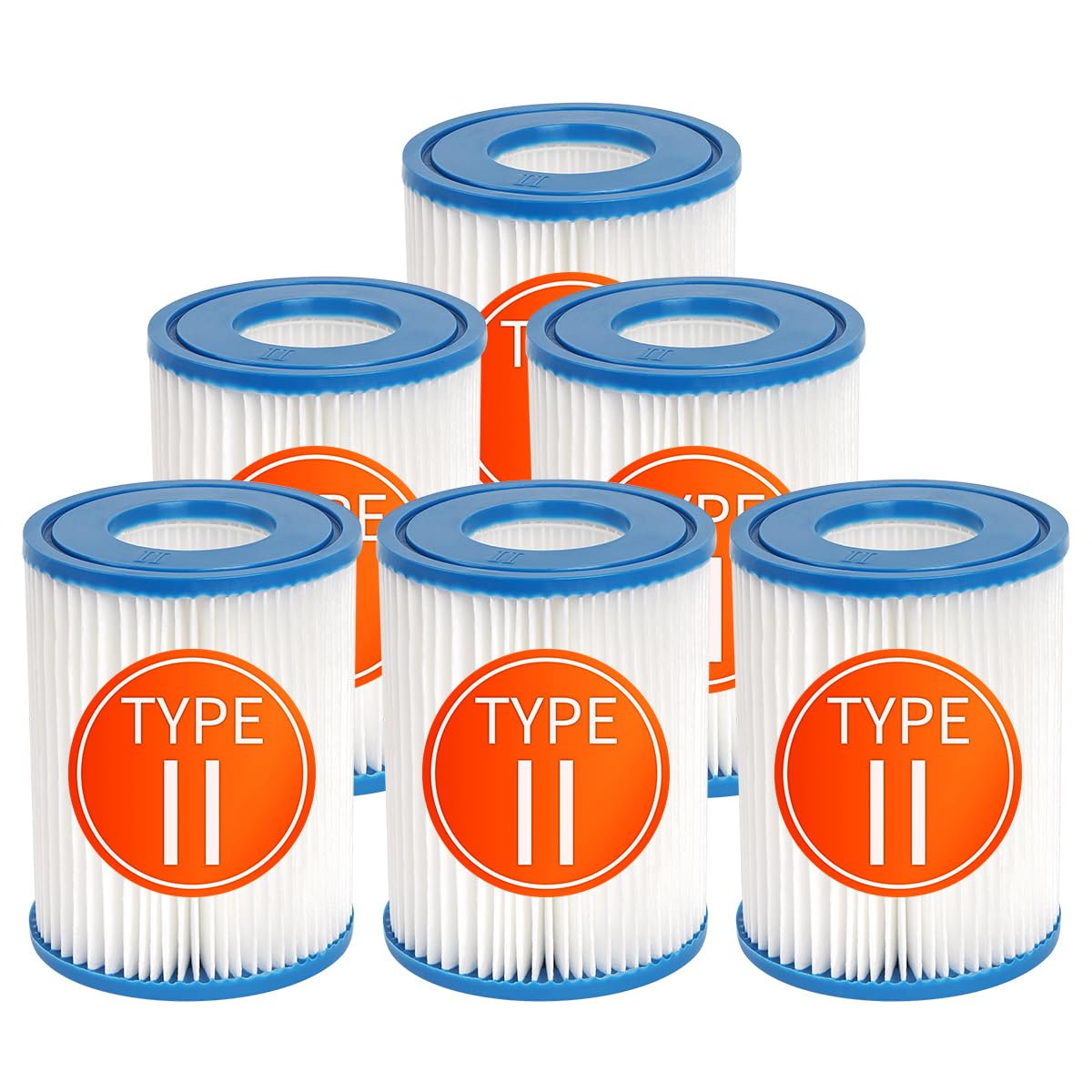 6 filtros de piscina compatibles con BestWay Cartridge II,Para BestWay 58094 tamaño II,Filtro de Piscina de 4.1 "x 5.3"