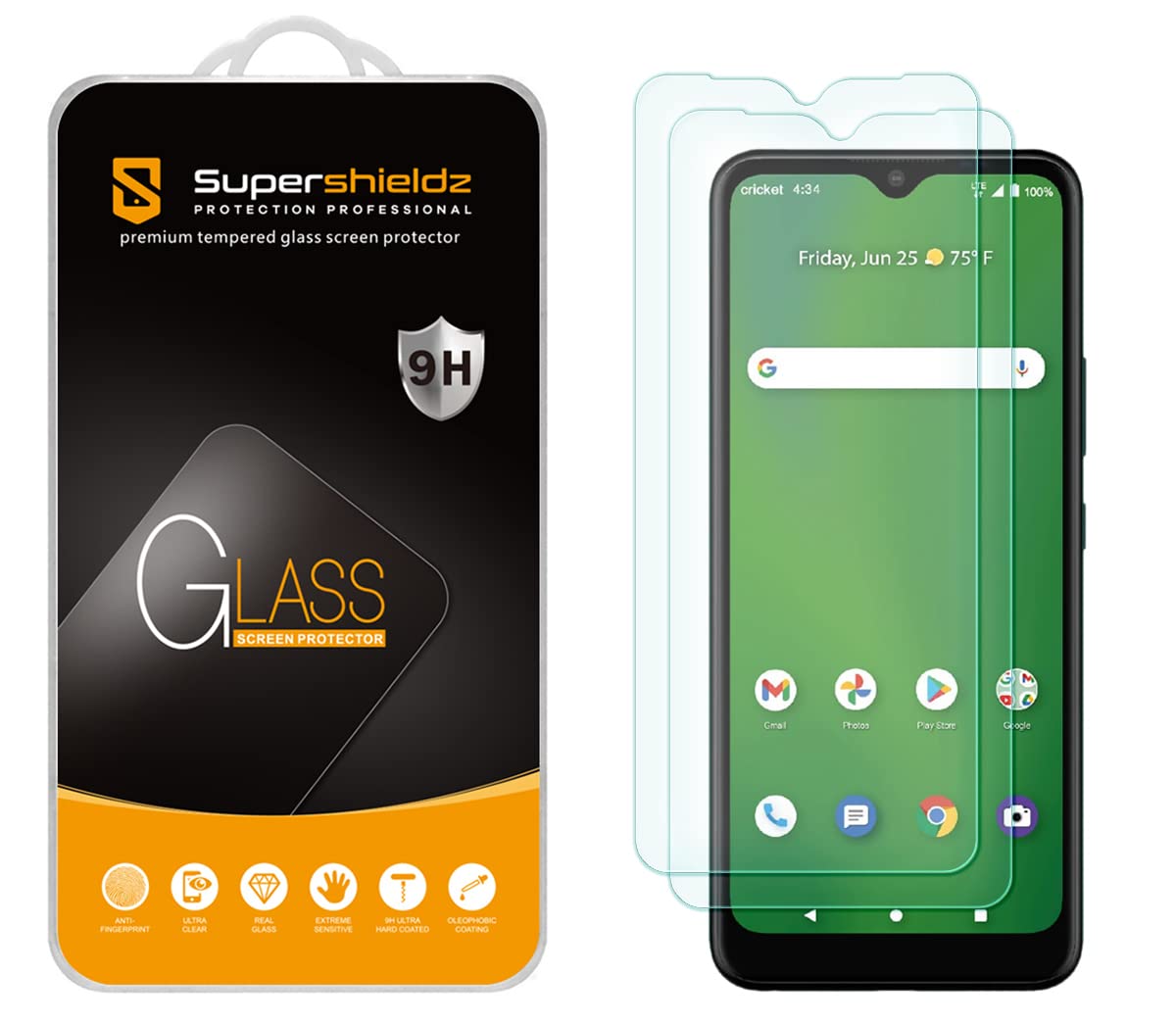 (2 Pack) Supershieldz Designed for Cricket Icon 3 Tempered Glass Screen Protector, Anti Scratch, Bubble Free