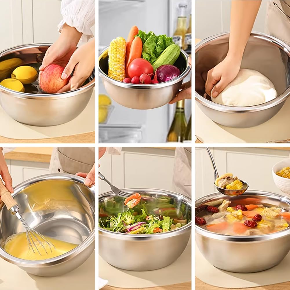 CEWROM Set di 2 scolapasta in acciaio inox e ciotole, 22 cm, scolapasta impilabile con ciotola, colino per cibo da cucina per lavare pasta, frutta, verdura, resistente e lavastoviglie