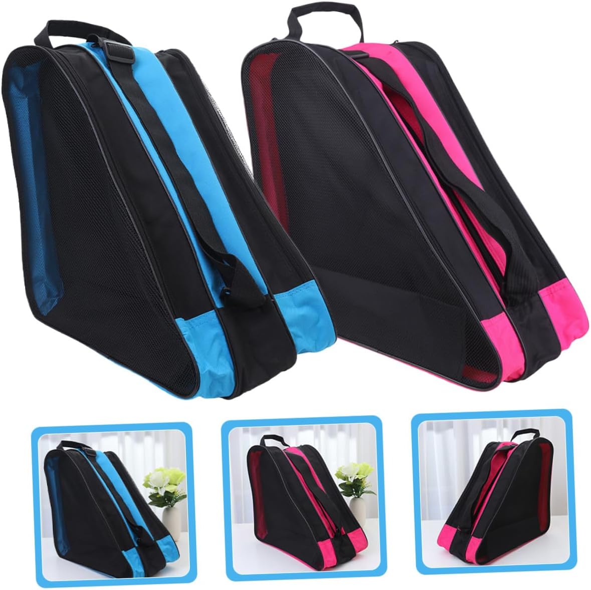 2Pcs Roller Skate Bag for Portable Skates Storage Pouch with Zipper Suitable for Easy to Clean Reuse Blue and Pink