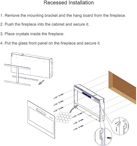 Miniatura 8 de Chimenea eléctrica empotrable de vidrio templado ultrafino de 42 pulgadas con control remoto y llama multicolor y incrustada, calentador de luz LED
