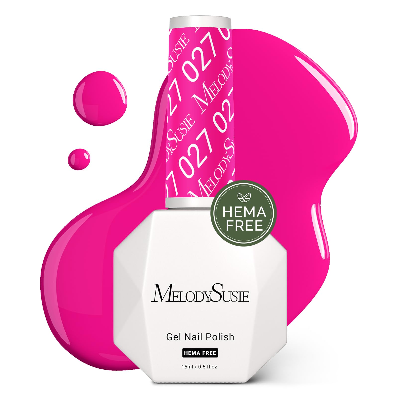 MelodySusie Hema Free Gel Nail Polish, 0.5 Fl Oz Thick Hot Pink Gel Polish, Non Toxic, Long Lasting, Soak Off UV Nail Polish, Manicure Nail Design Salon DIY Nail Art at Home 027