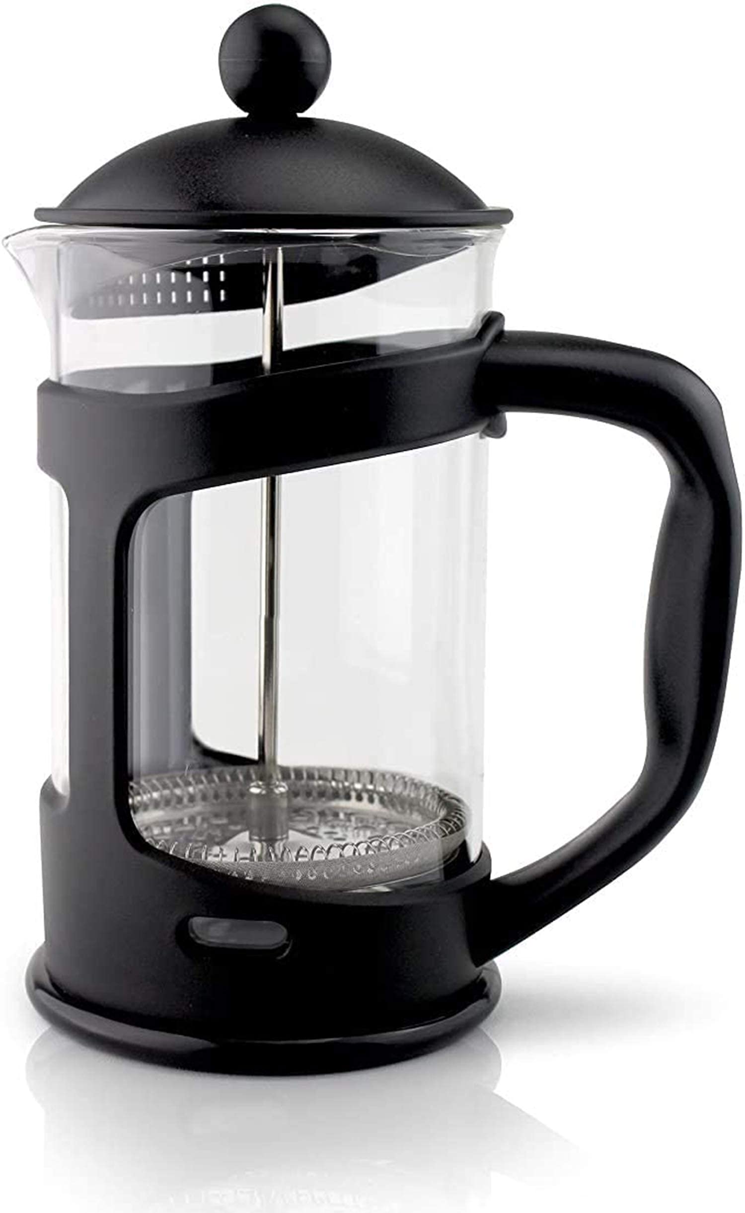 Stainless Steel Strainer Press Coffee Maker 600ml with 2-Layered Filter, Screens Built in Thicker Borosilicate Glass, Easy Clean & Using Coffee Press for Home Kitchen Office Black