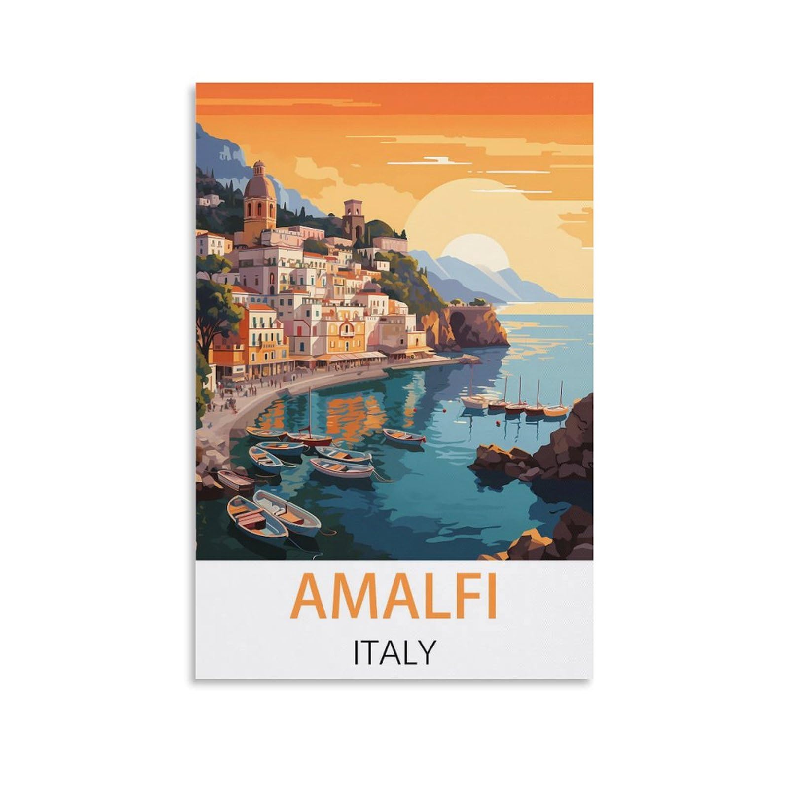 Javon Unframe-Style Amalfi Italy Vintage Travel Poster 24X36inch(60X90cm) Canvas Art Poster And Wall Art Picture Print Bedroom Decor