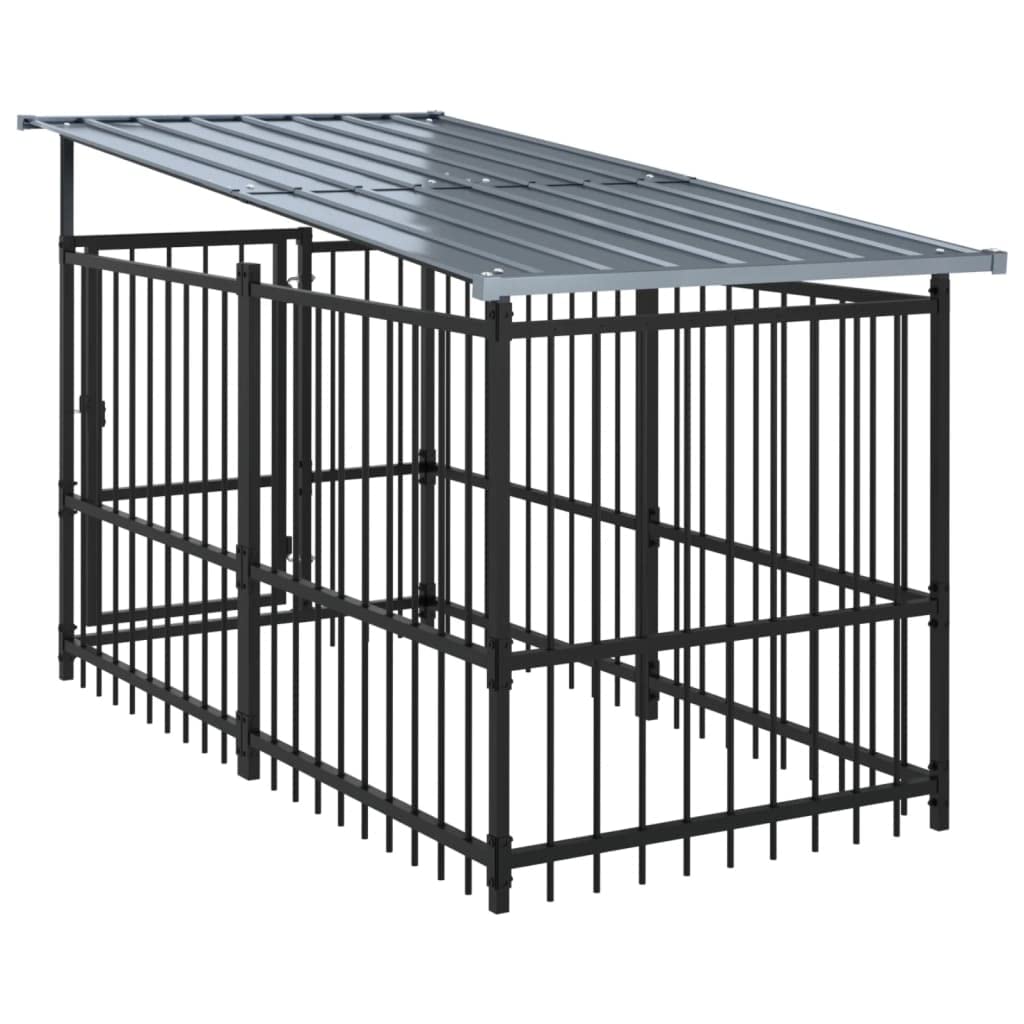 vidaXL Chenil d'Extérieur avec Toit pour Chiens Acier 1,88 m² Cage Enclos