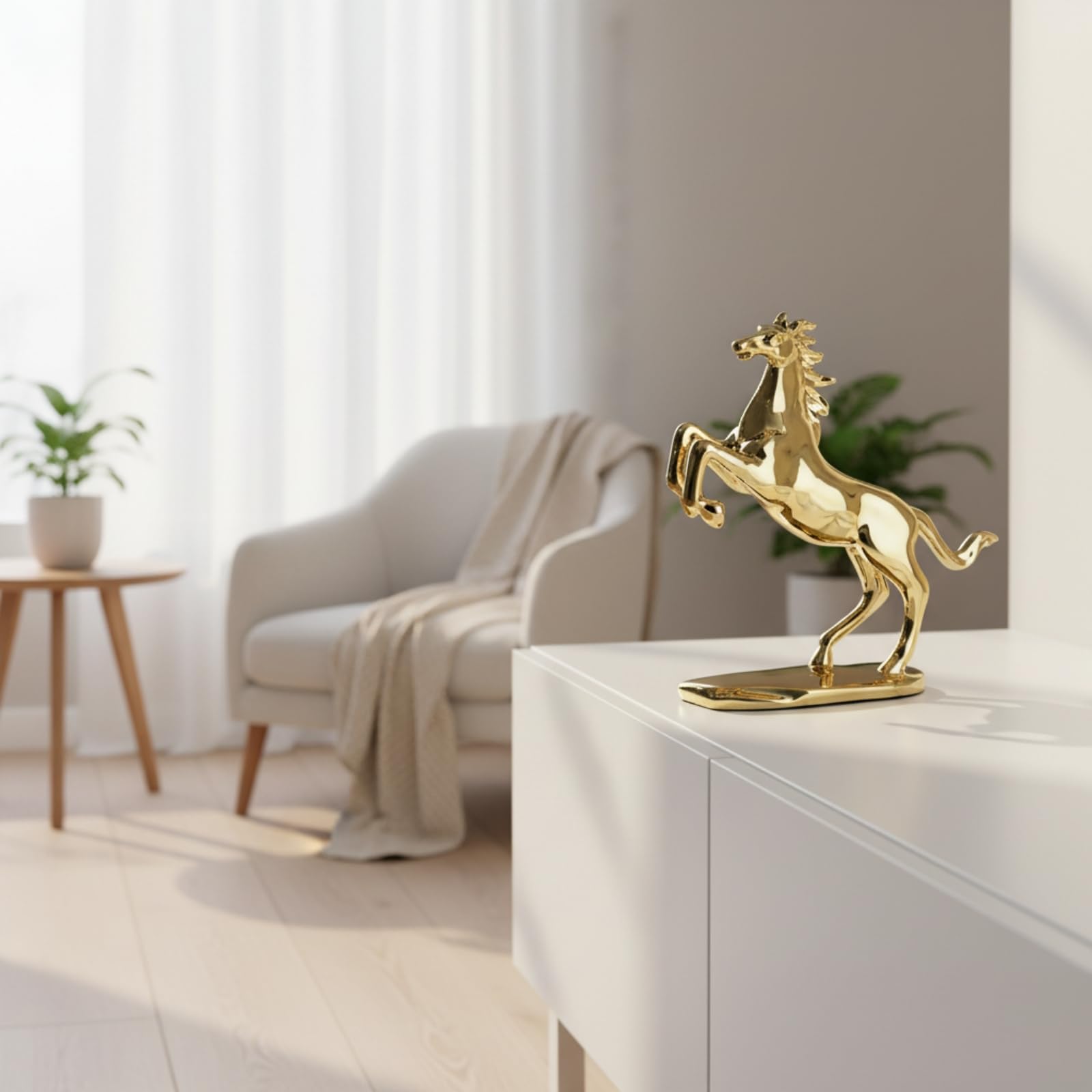 rockible Estatua Caballo con Base, Style to 4, Plateado