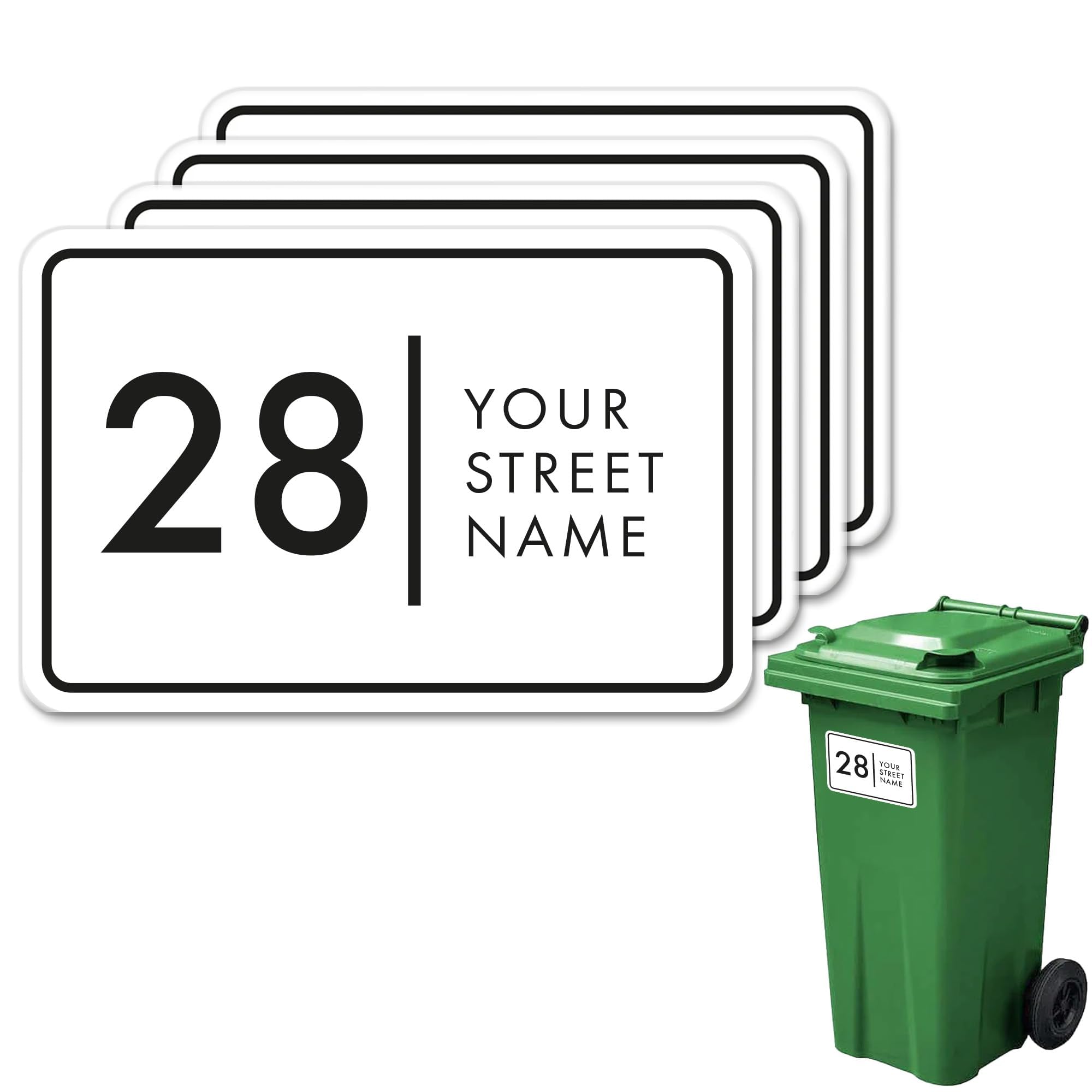 4X Wheelie Bin Number Stickers Trash Garbage Can Modern Stickers Custom House & Street Name Address Labels