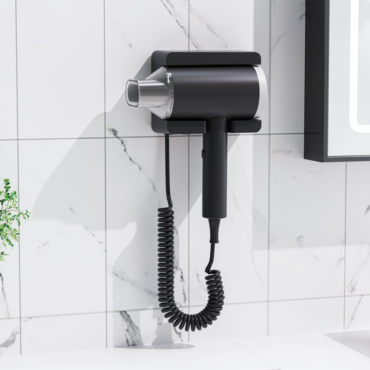 Potente Secador de Pelo de Pared 1875W con Interruptor de Seguridad,Elegante Secador de Cabello de Pared con Soporte para Baño,Hotel y Hogar (negro)