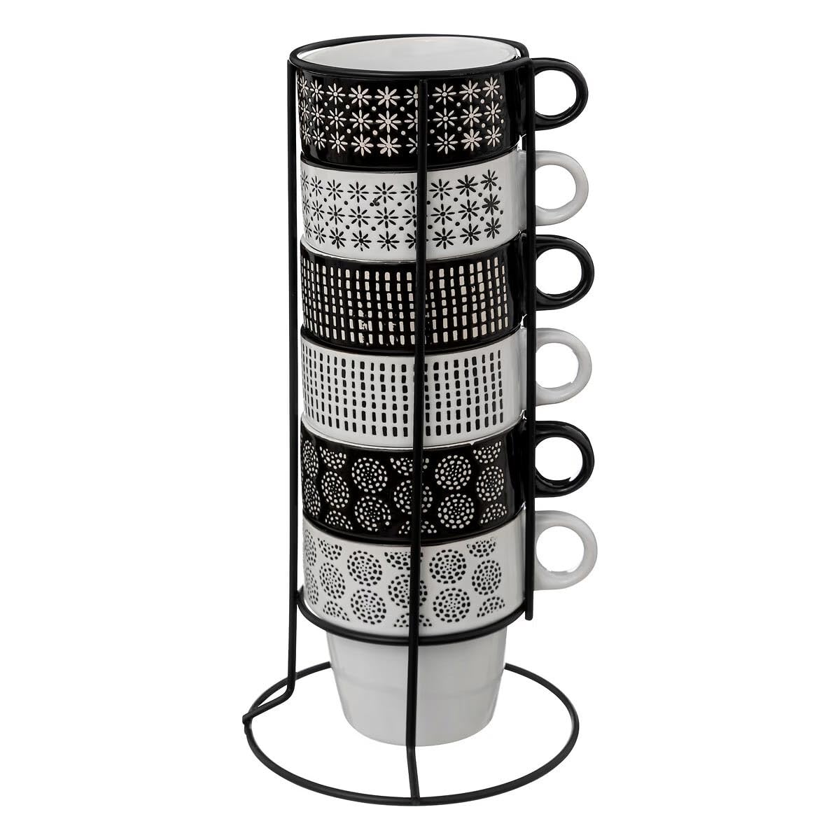Mugs sur rack de cuisine tasses à café 26cl noir et blanc Secret de Gourmet