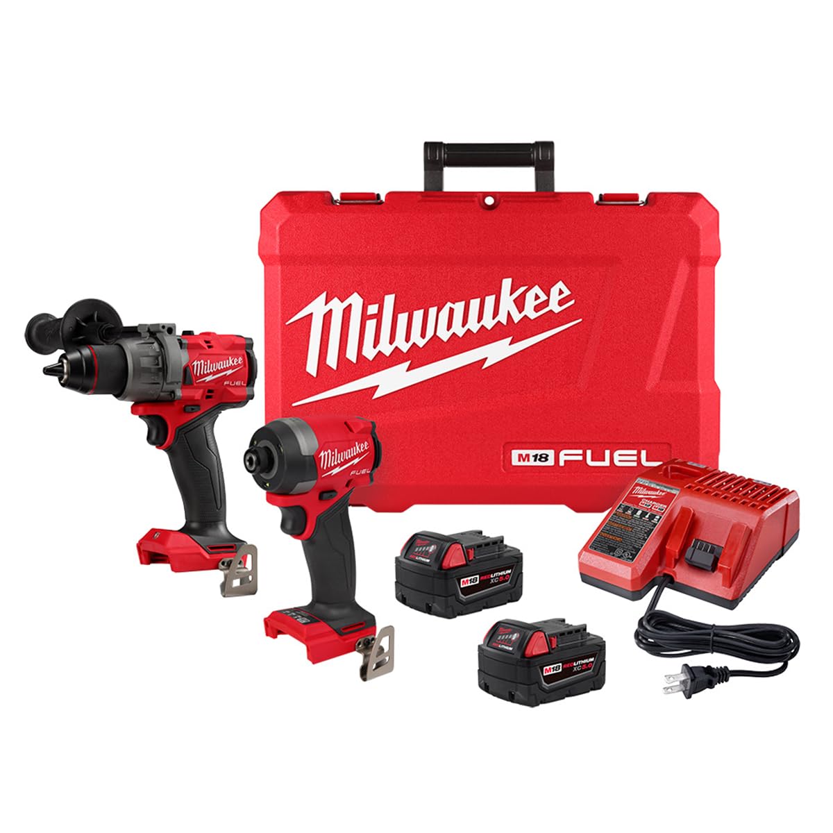 Milwaukee - 3697-22 Kit combinado de taladro percutor inalámbrico sin escobillas de iones de litio de 18 V, 2 herramientas con 2 baterías de 5.0 Ah, cargador y caja de herramientas