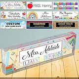 Teacher Gifts Desk Name Plates for Office Personalized Teacher Name Plaque for Desk Custom Clear Acrylic Glass Office Classroom School Desk Decor for Women or Men-8
