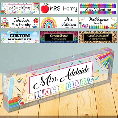 Teacher Gifts Desk Name Plates for Office Personalized Teacher Name Plaque for Desk Custom Clear Acrylic Glass Office Classroom School Desk Decor for Women or Men-8