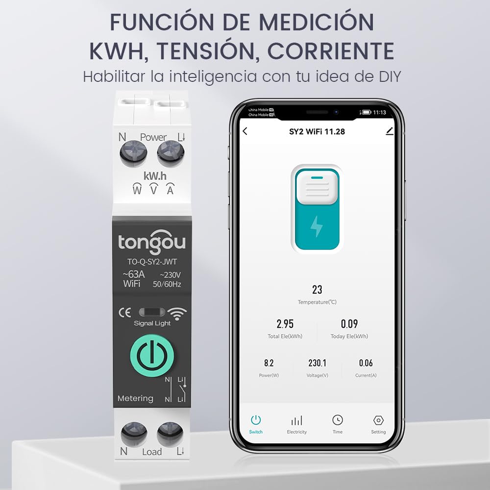 TONGOU SY2 JWT | WLAN Relé Inteligente Interruptor | Medición Potencia | Automatización Hogar | TUYA APP​ NO Hub Requerido | Control Inalámbrico Iluminación +Electrodomésticos