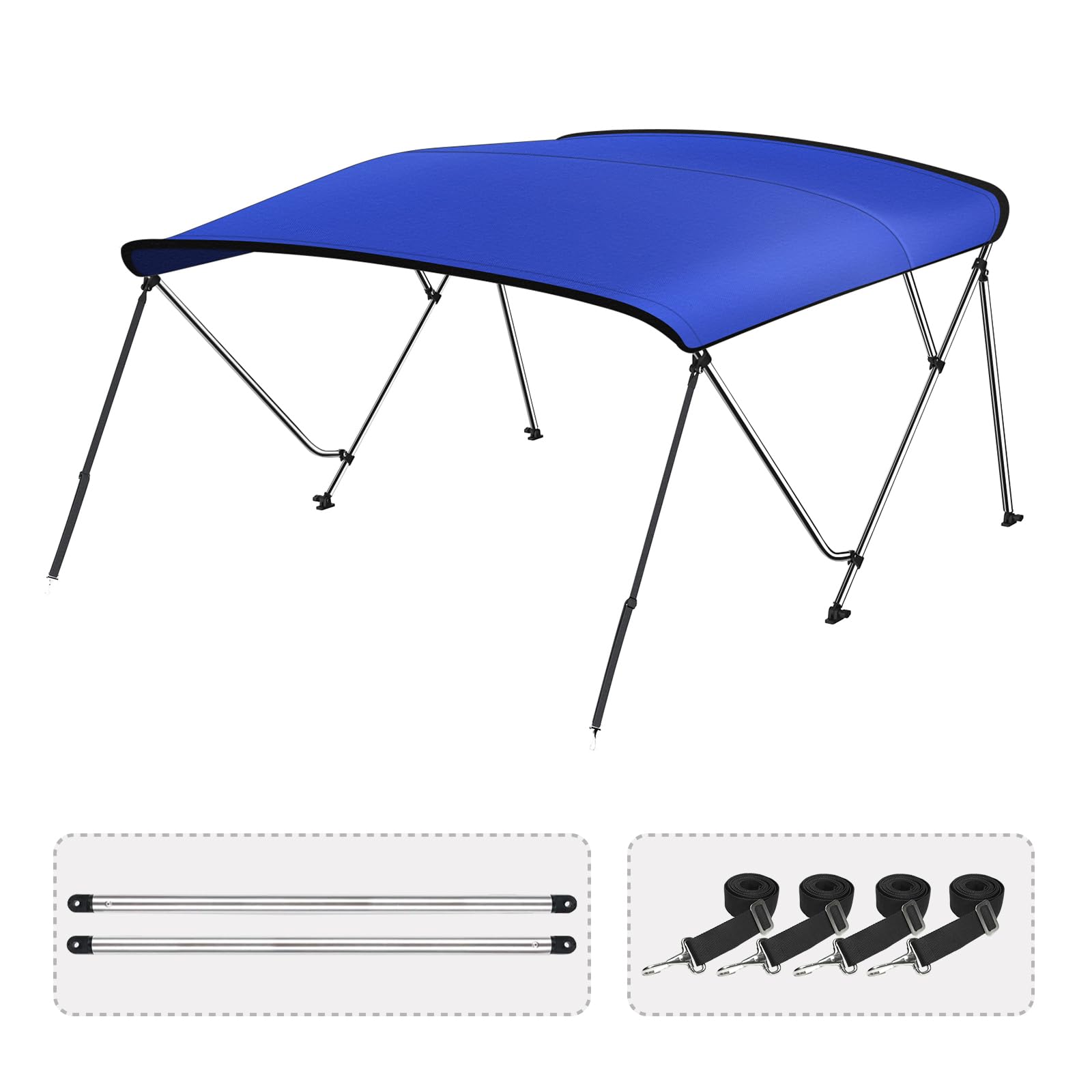 3-4 Bow Bimini Top Boat Cover with Rear Support Includes 4 Straps 2 Rear Support Poles Mounting Hardwares Storage Boot