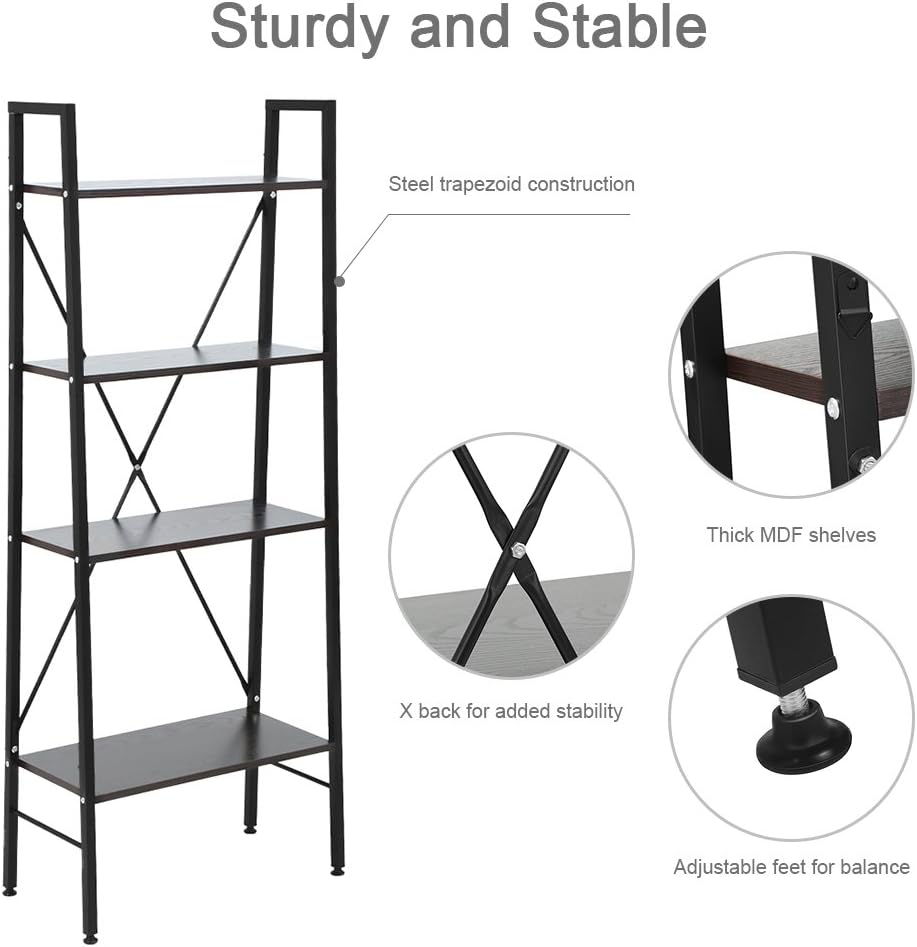 LANGRIA 4 Tier Wire Storage Rack and Shelving Unit Organization, Black Walnut