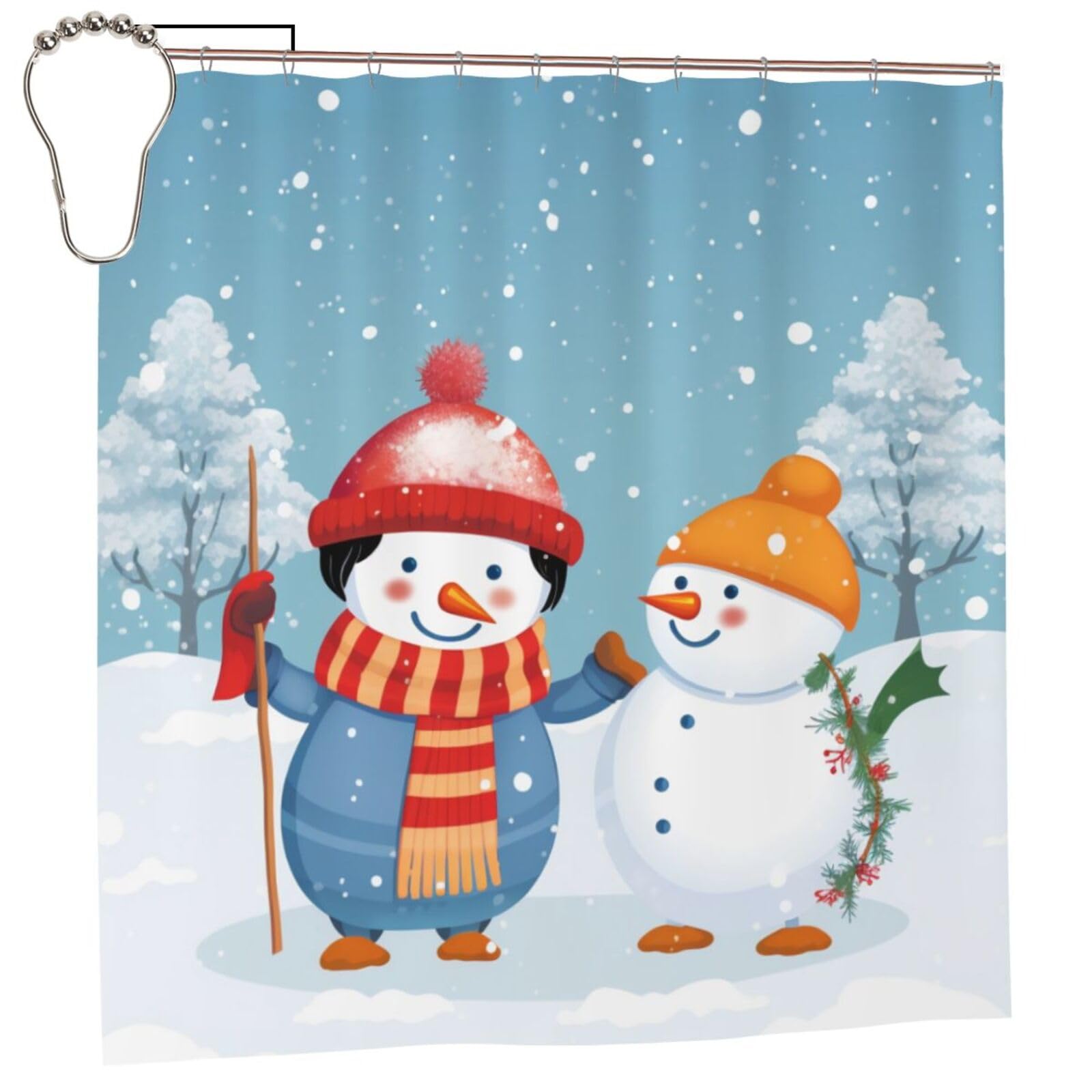 BWWHCCTI Merry Christmas Printed Shower Curtain With 12 Iron Hooks Opaque Quick Drying Waterproof Shower Curtains Sets For Bathroom 183x183 CM