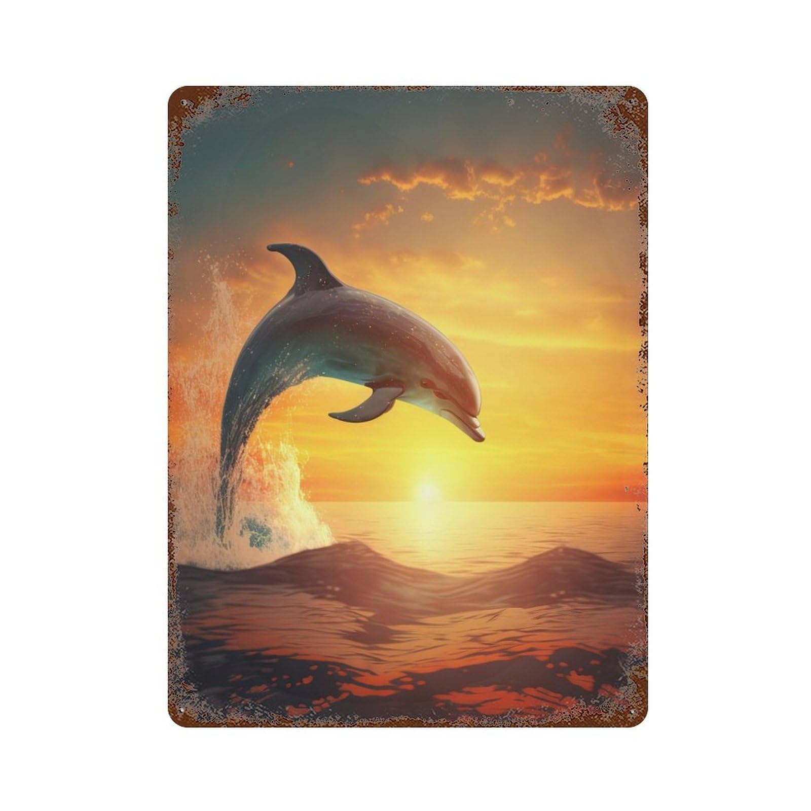Dolphins Jumping Vintage Rust Metal Sign 15.7"x11.8", for Pub, Kitchen And Man Cave Decor, Rustic Home Decor