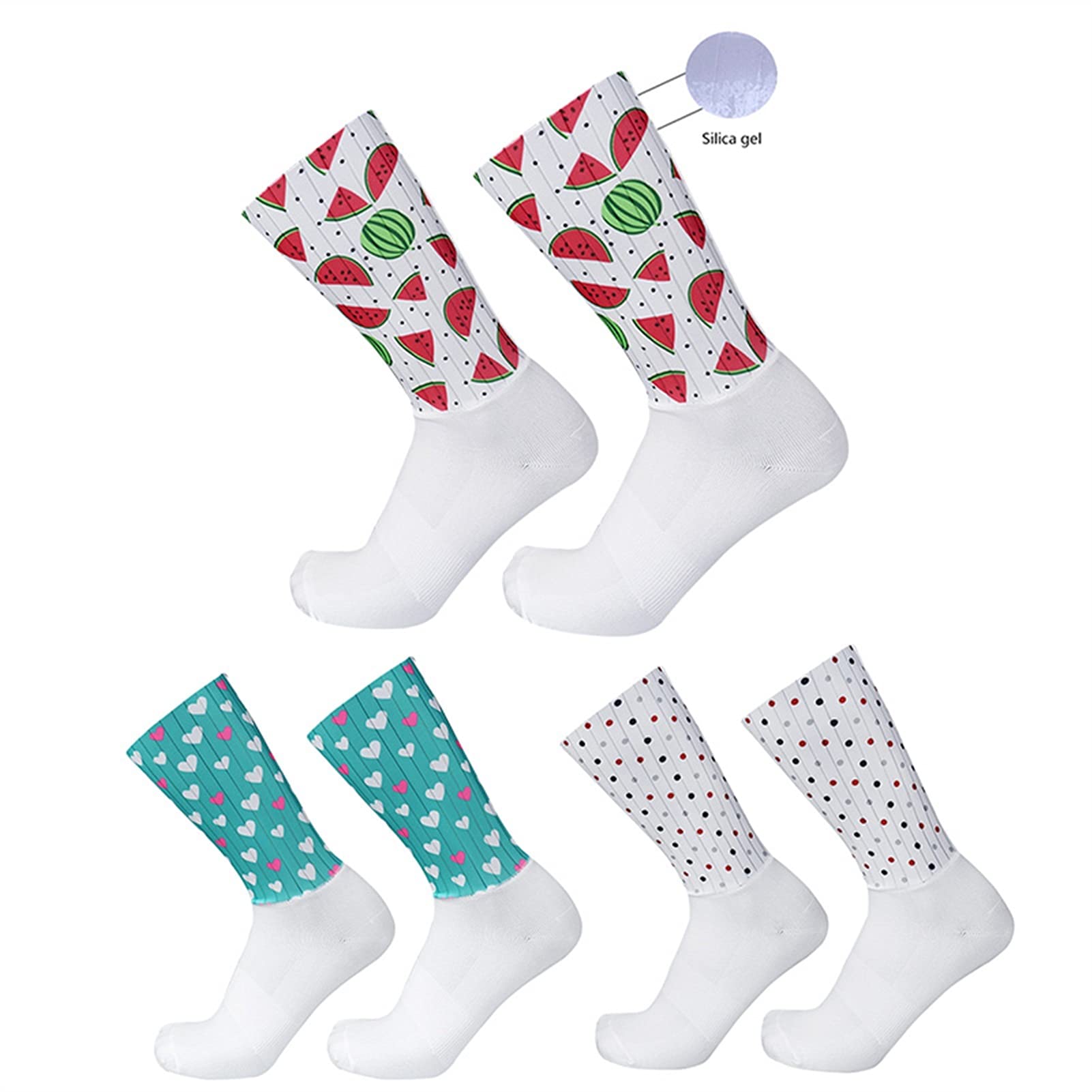 Calcetines de Ciclismo Antideslizante Silicone Pro Competición Aero Sports Bike Cocks Summer Cool Hombres Mujeres Baloncesto Calcetines (Color : Love, Size : One Size)