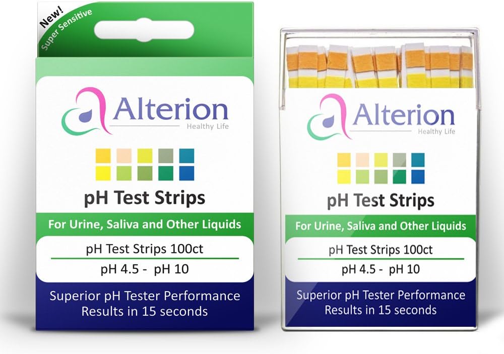 pH Test Strips 100ct by Alterion - Fast & Simple pH Strips for Urine and Saliva - Quick and Accurate Results in 15 Seconds