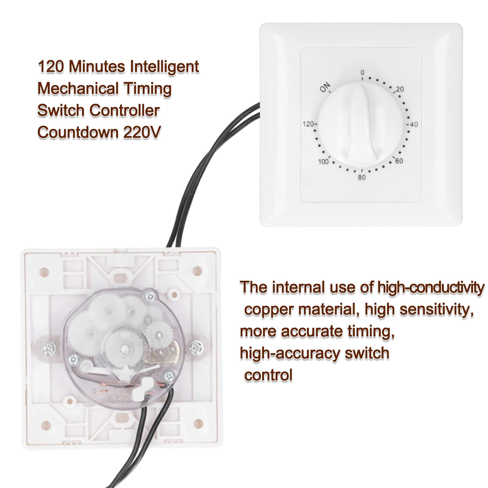 Interruttore di temporizzazione intelligente, 120 Minuti del timer Controllo Interruttore, intelligente meccanico per il conto alla rovescia per ventilatori, scaldabagni, lampadine 220V