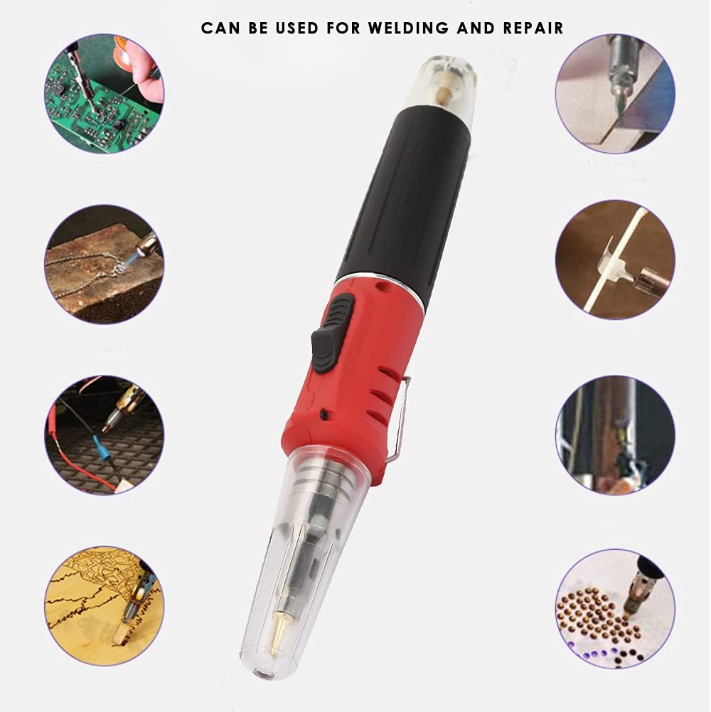 Multifunction Soldering Gun Kit Butane Soldering Iron 10PCS HS-1115K Red Torch Kit for On Site Welding and Electronic Maintenance Work (Handle red model)