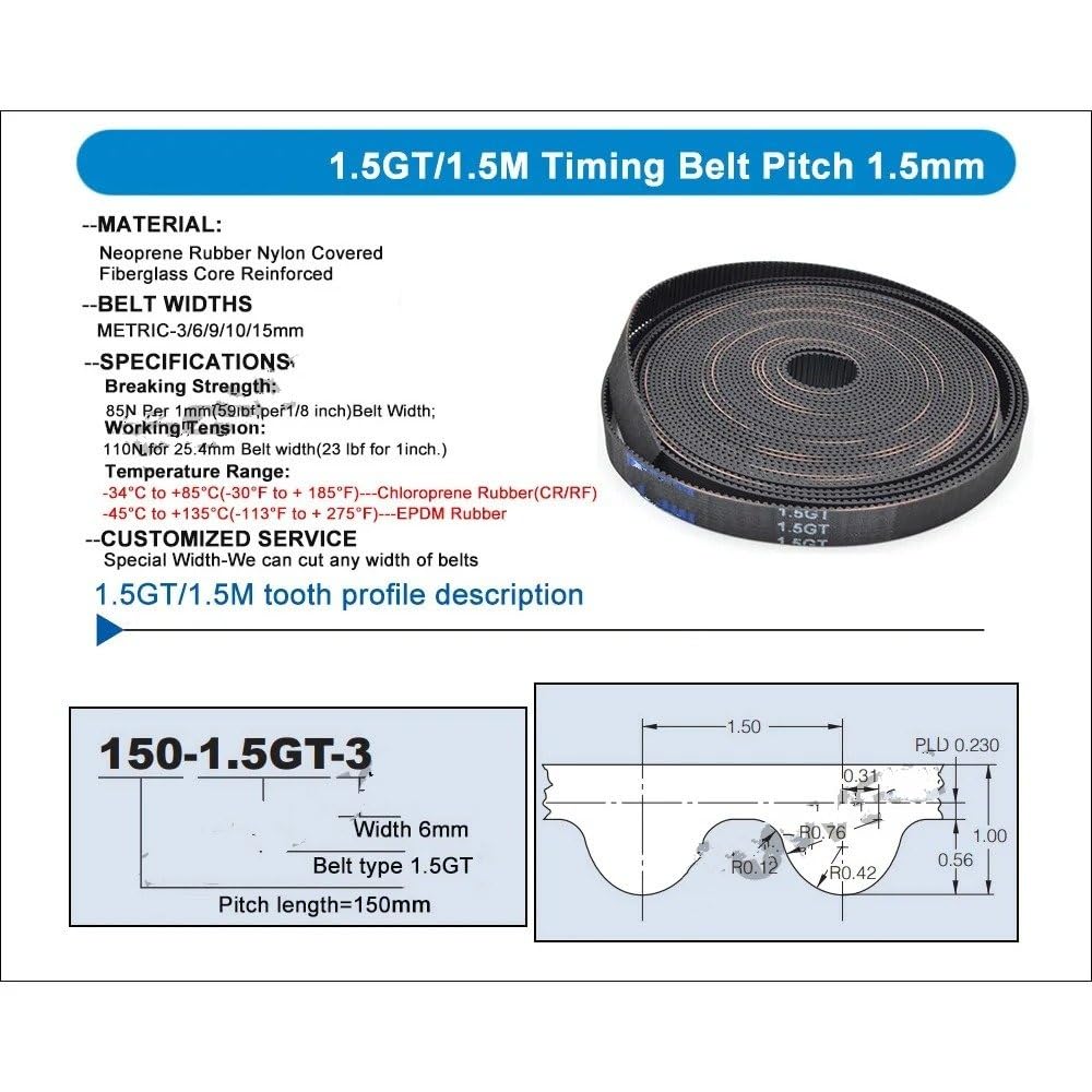 Antriebsriemen RF EPDM Gummi Samll Spiel Positionierung Genauigkeit 3D Drucker GT 1,5 GT 1,5 M Offene Zahnriemen Breite 6mm/9mm Zahnriemen