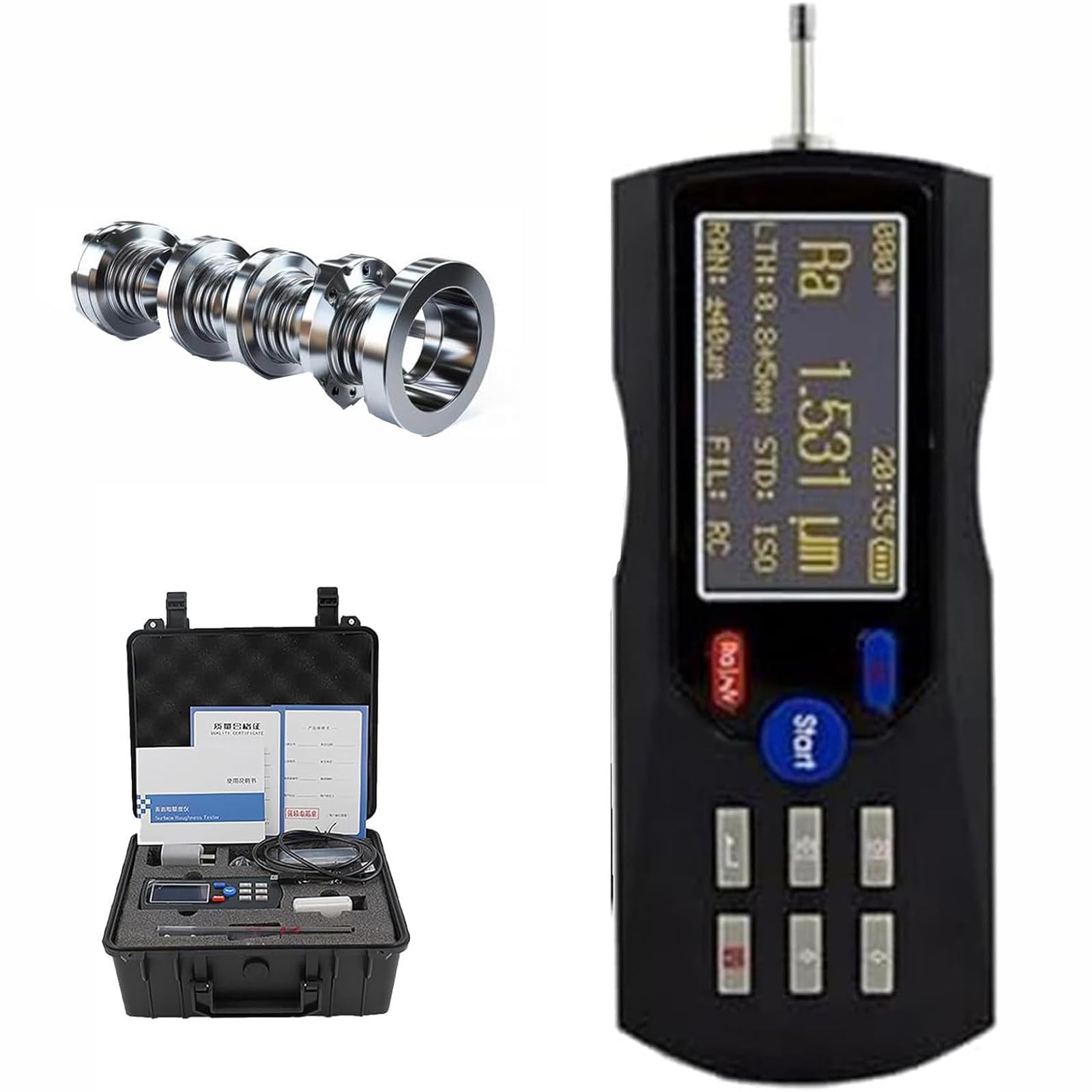 JIADUOFU Portable digital sur-face roughness tester, handheld digital profilometer with lcd display, diamond probe, measuring range 160μm, precision 0.001μm, for metal sur-face Black
