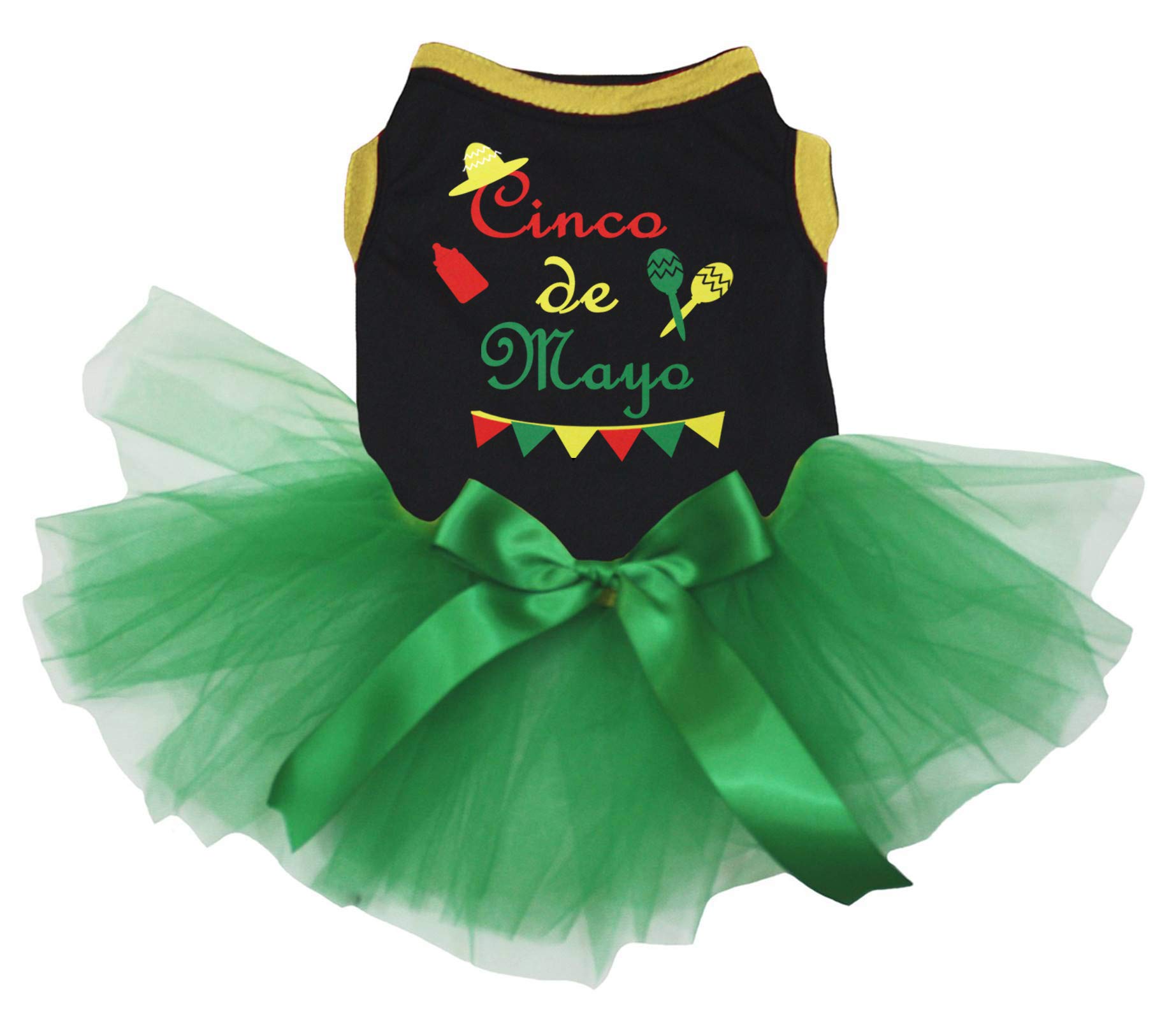 Robe tutu pour chien en coton souple taille S vêtement noir et vert