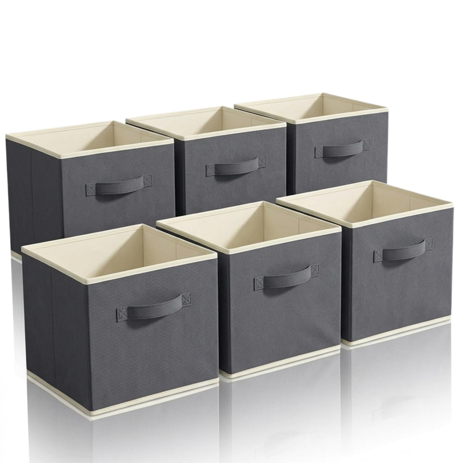 Siocok Cube Storage Boxes, Grey 6 Pack Collapsible Fabric Storage Cube Organiser Bins with Handles, for Home Office Room Closet and Shelves Organising Item and Clothes