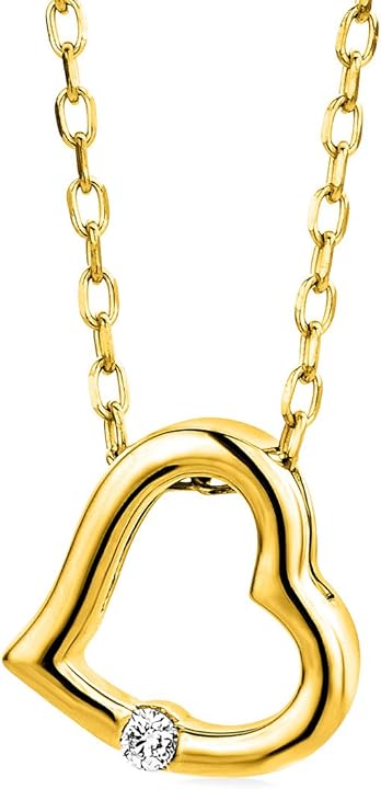 Miore collana da donna in oro 9/375(1 25 gr) con ciondolo a forma di cuore e diamante solitario 0 01 ct M9173N Miore collana da donna in oro 9/375(1 25 gr) con ciondolo a forma di cuore e diamante solitario 0 01 ct M9173N