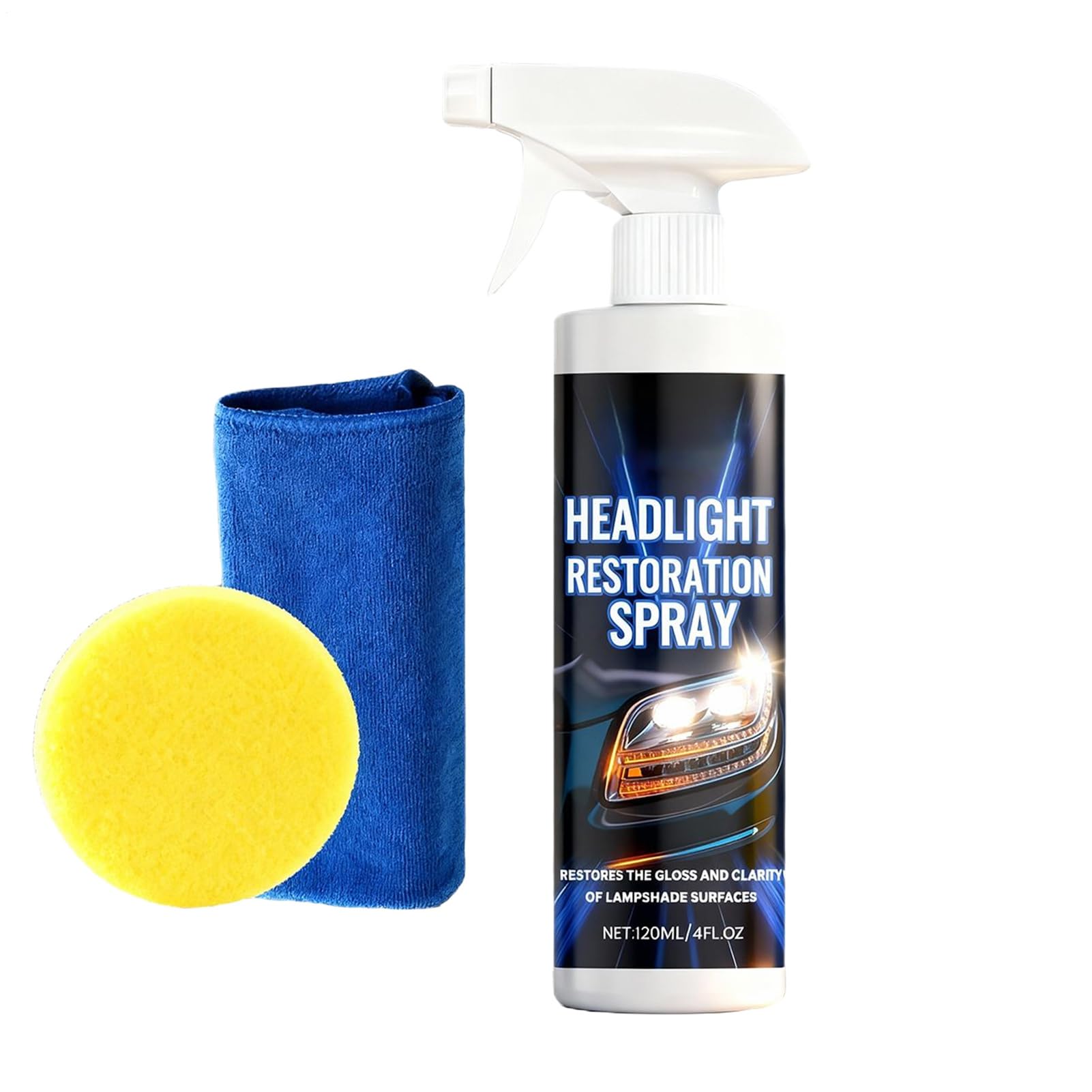 Headlight Restorer | 120ml with Towel and Sponge Long-Lasting Cleaner,Headlight Lens Restoration Kit - for Automotive Exterior Motorcycle Garage Clarity Maintenance