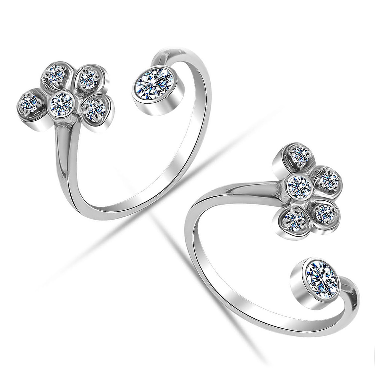 925 Sterling Silver Cubic Zirconia Fancy Floral Adjustable Toe Ring for Women