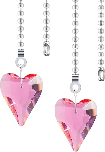 2 unidades de 12 pulgadas de cristal para ventilador de techo con dije de corazón, extensor de cadena con conector de cadena de bola para decoración