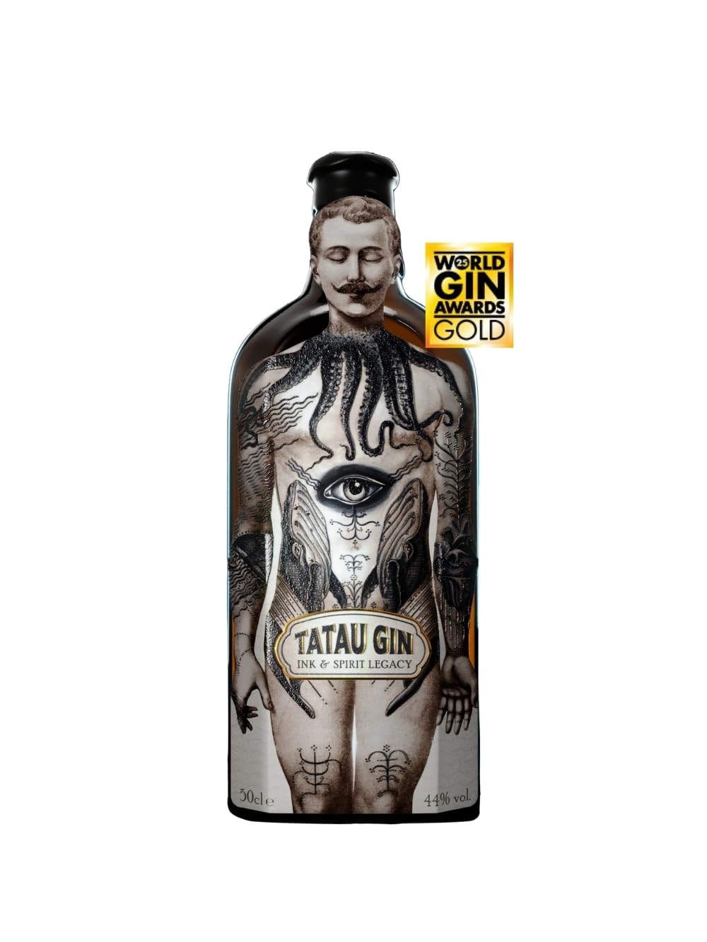 TATAU Gin 50 cl Premiato come Miglior Gin Al MONDO 2025 (Con Nero di Seppia e Alga Spirulina) L’estetica è firmata dall’artista Pietro Sedda - ARTE NEL GIN (Tatau) ARTE SULL’ETICHETTA (Tattoo) -