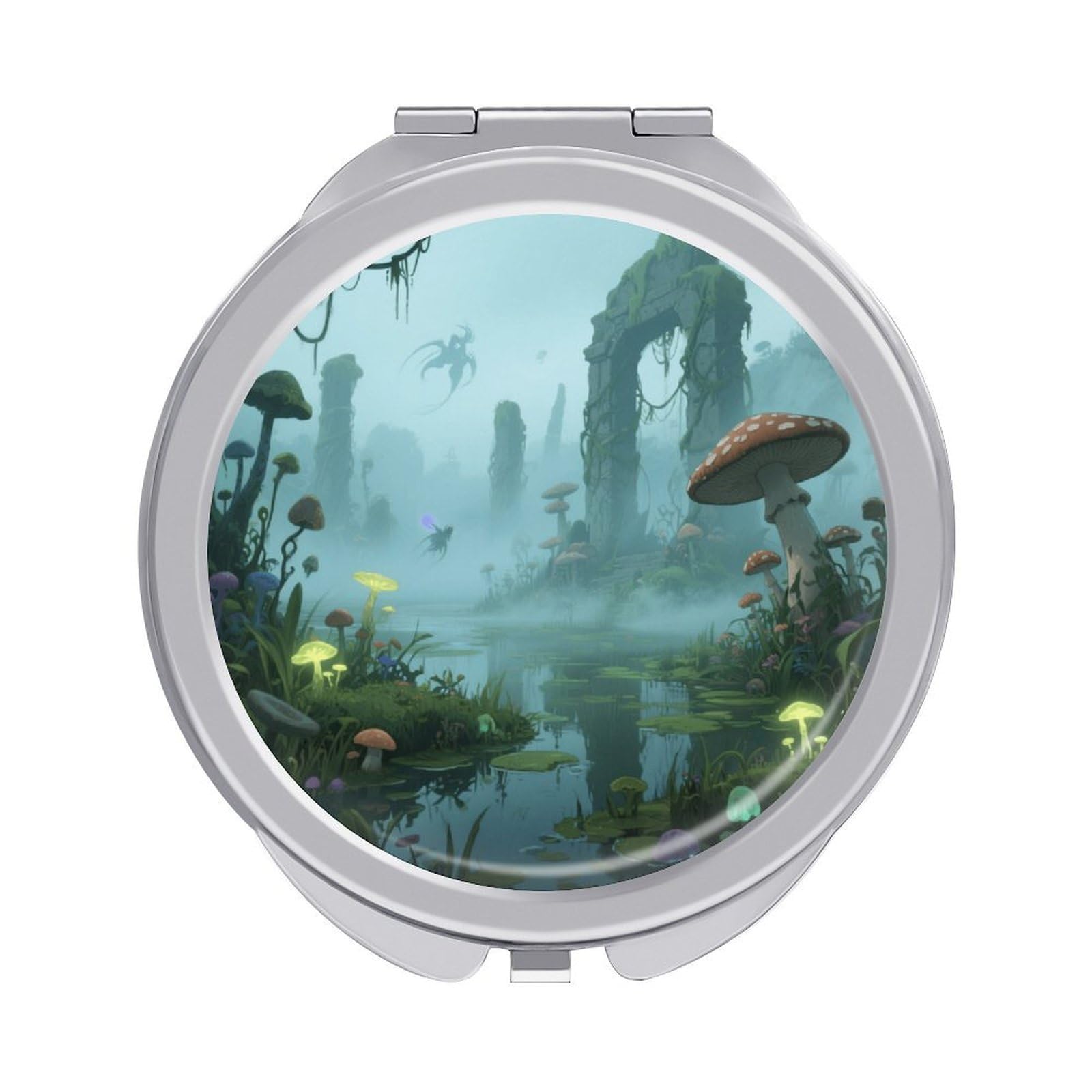 Fekiloot Style Mysterious Swamp Travel Makeup Mirror Handheld Compact Mirror Portable Pocket Mirror Double-Sided 1X/2X Magnifying For Handbag And Purses