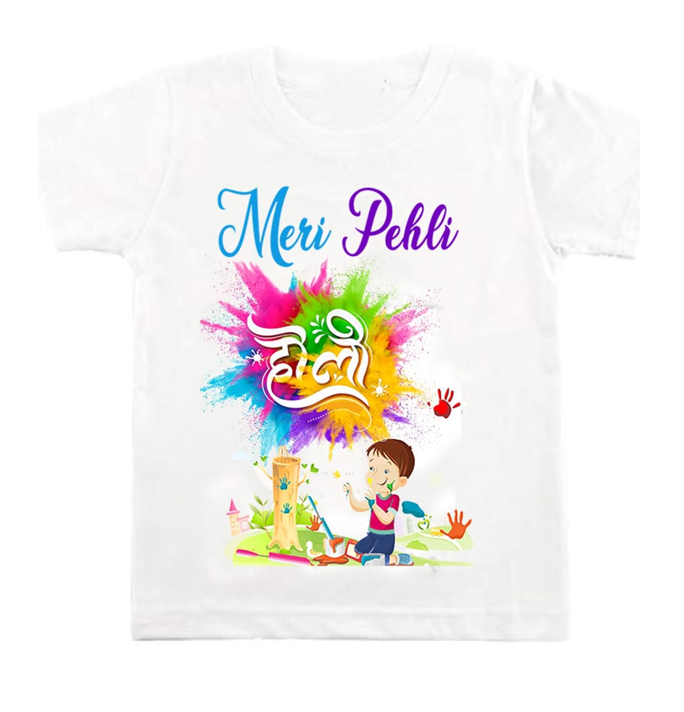 Meri Pahli Holi My First Holi Tshirt for Kids Baby boy Girl Infant Unisex Half Sleev Round Neck Tshirts