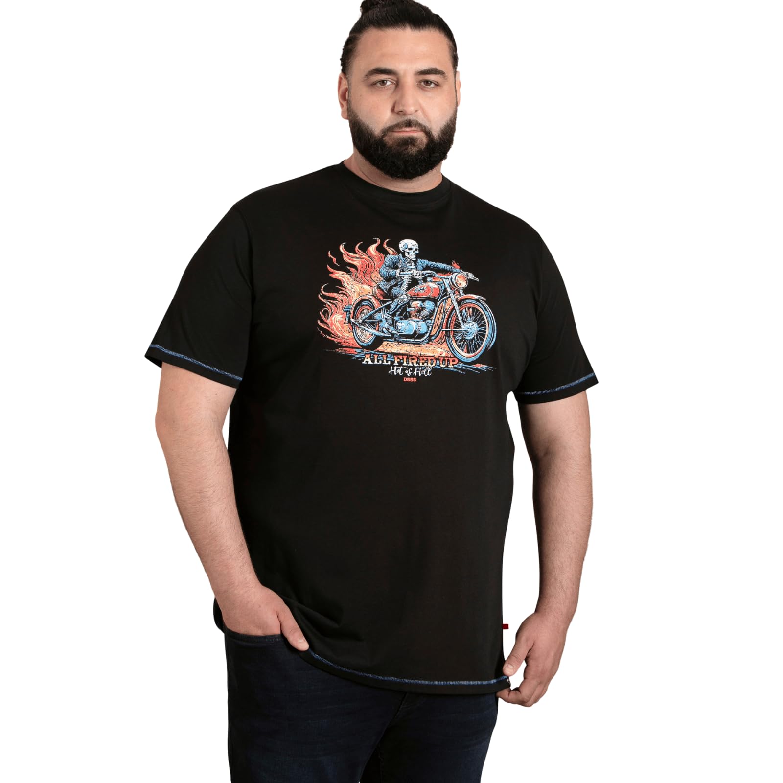 D555 Skeleton On Bike Printed Crew Neck T-Shirt, Black, Size 5Xl, Men