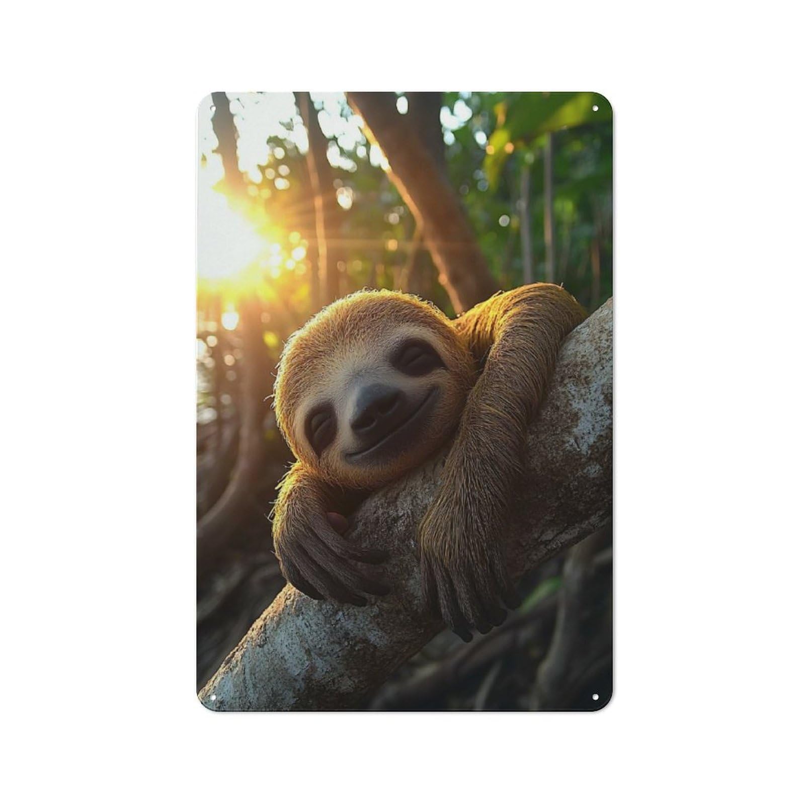 Junmoney Style-15 Farmhouse Smiling Sloth On Branch In Sunlight Country Metal Sign 30X20cm, Cottage Wall Art For Farmhouse Kitchen, Pantry Or Dining Area