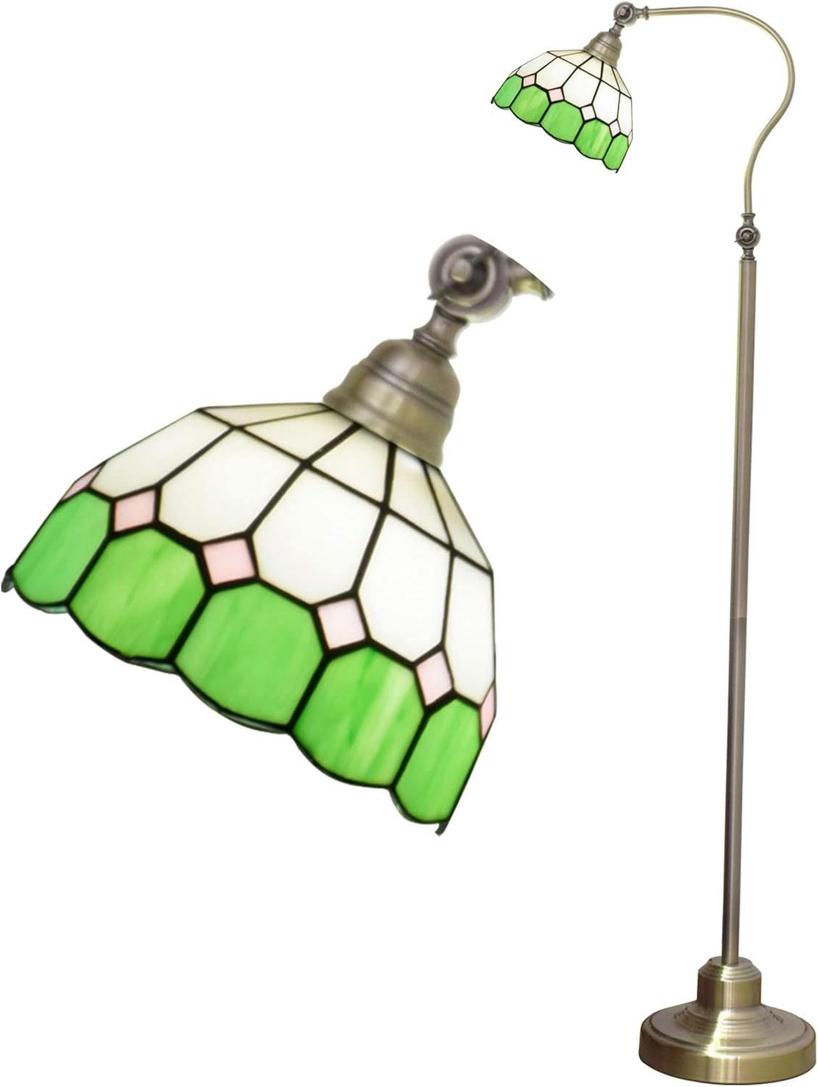 IUokLU Tiffany Floor Lamp, 8" Green Stained Glass Standing Lamp, 59" Tall,Gooseneck Adjustable Corner Reading Light for Bedroom Living Room Office Decor