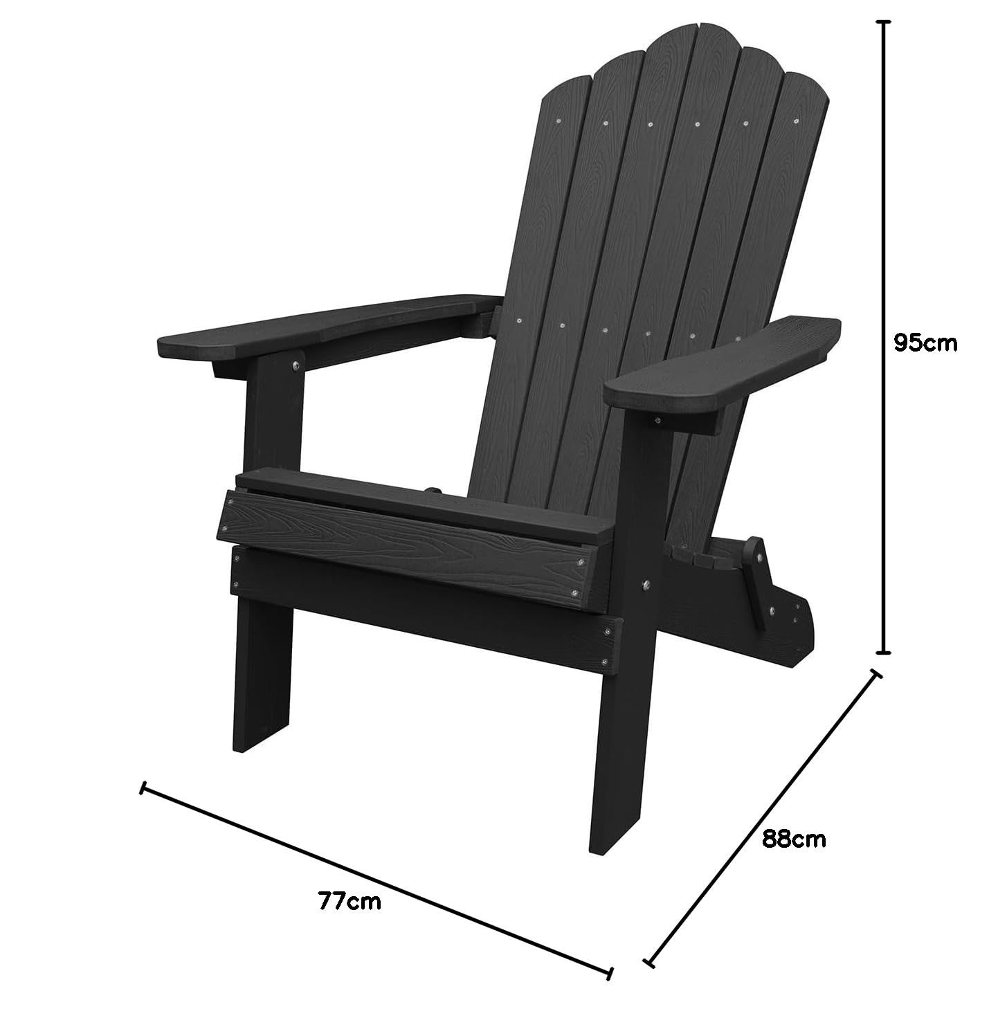GOPLUS Silla Adirondack Plegable, Silla Exterior de HDPE con Respaldo Inclinado Ergonómico y Reposabrazos Anchos, Asiento Resistente a la Intemperie Carga 180 kg para Jardín Terraza Balcón (Negro)