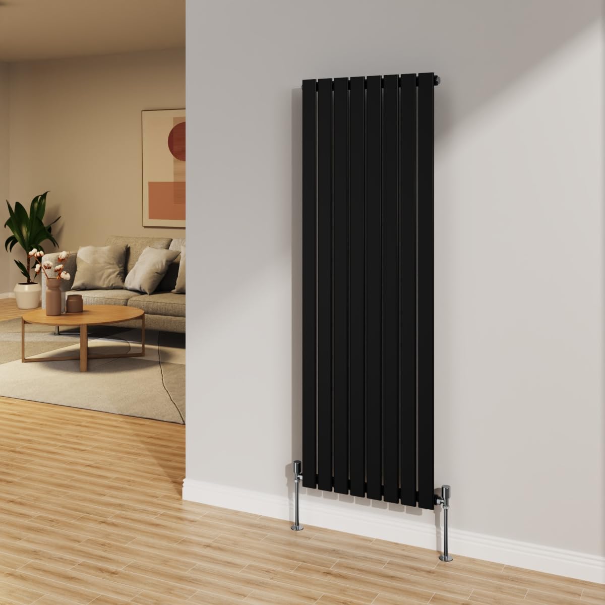 NRG 1600x544mm Black Radiator Vertical Flat Panel Bathroom Designer Single Rad Central Heating