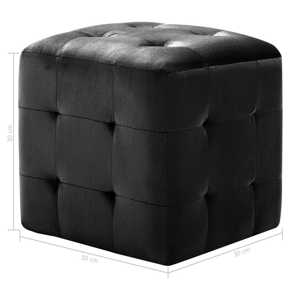 Pouf 2 pz in Velluto Nero 30x30x30 cm con Telaio in Legno