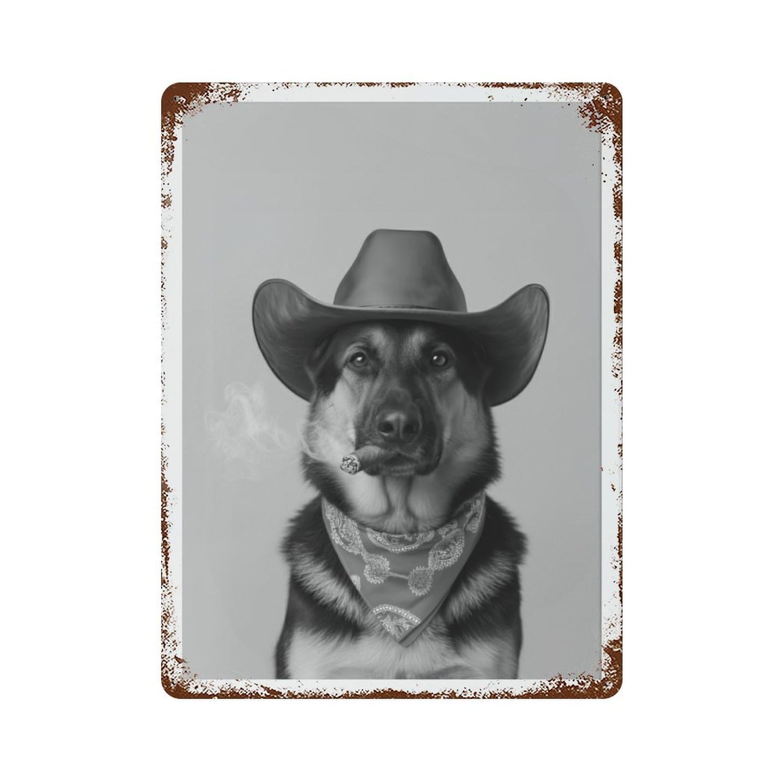 xiaoxiaoshen German Shepherd Cowboy – Funny Smoking Dog Western Pet Portrait Wall Decor Art Metal Tin Poster Modern Home Decor Art Home Bar Shop Decorations Vintage Sign 40x30cm