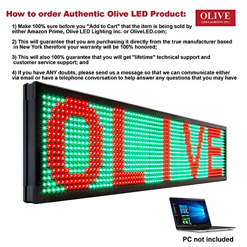 OLIVE LED Sign 3Color RGY, P20, 15"x66" PC Programmable Scrolling Outdoor Message Display Signs EMC - Industrial Grade Business Ad Machine.