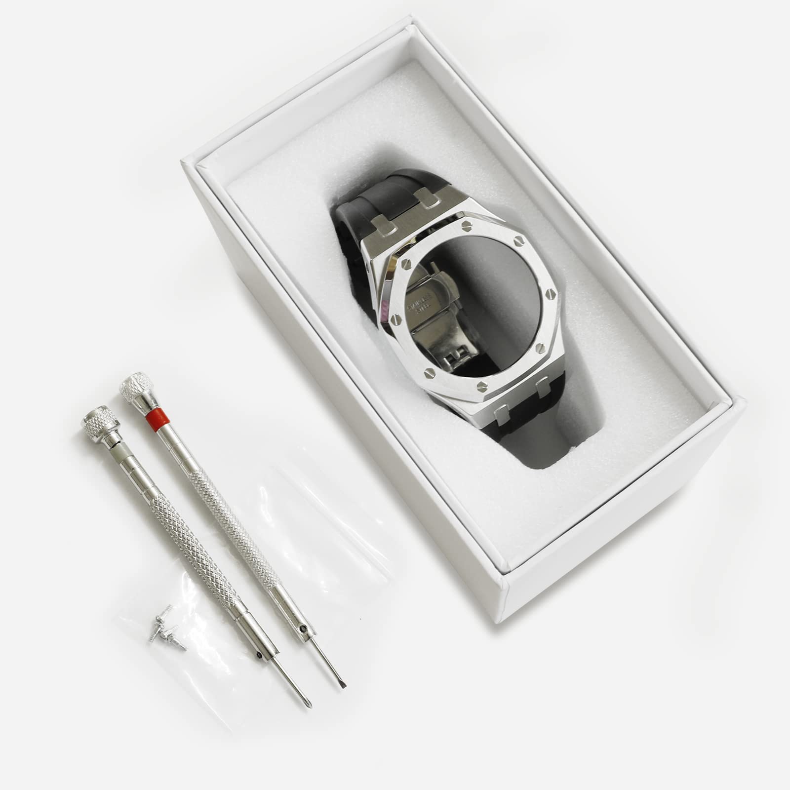 Braccialetto in acciaio inossidabile e cinturino in metallo con cinturino in gomma, compatibile con GA-2100/GA-2110/GA-B2100, Gen.5, Non pietra preziosa