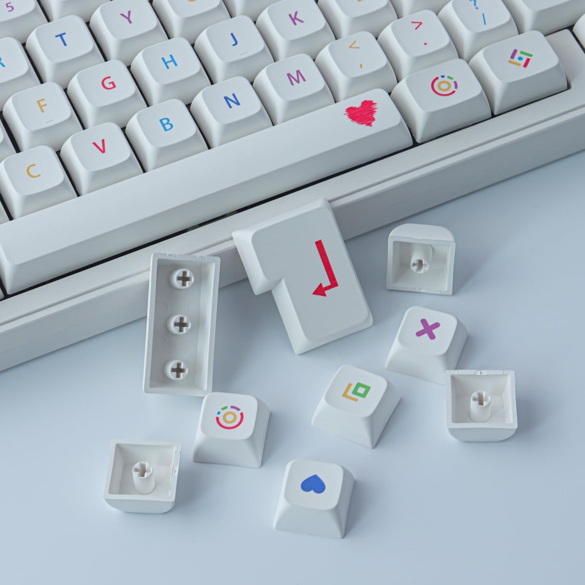 Keycaps Lot de 137 touches blanches à sublimation XDA pour commutateurs Cherry MX ISO/ANSI Disposition des claviers mécaniques