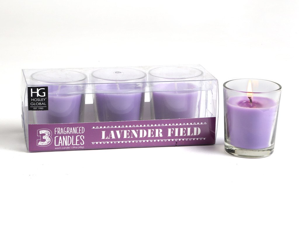 HosleyHighly Fragranced Lavender Fields Filled Glass Candles (Set of 3)