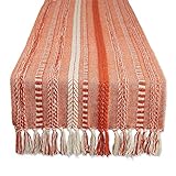 DII Farmhouse Braided Stripe Table Runner Collection, 15x108 (15x113, Fringe Included), Vintage Red