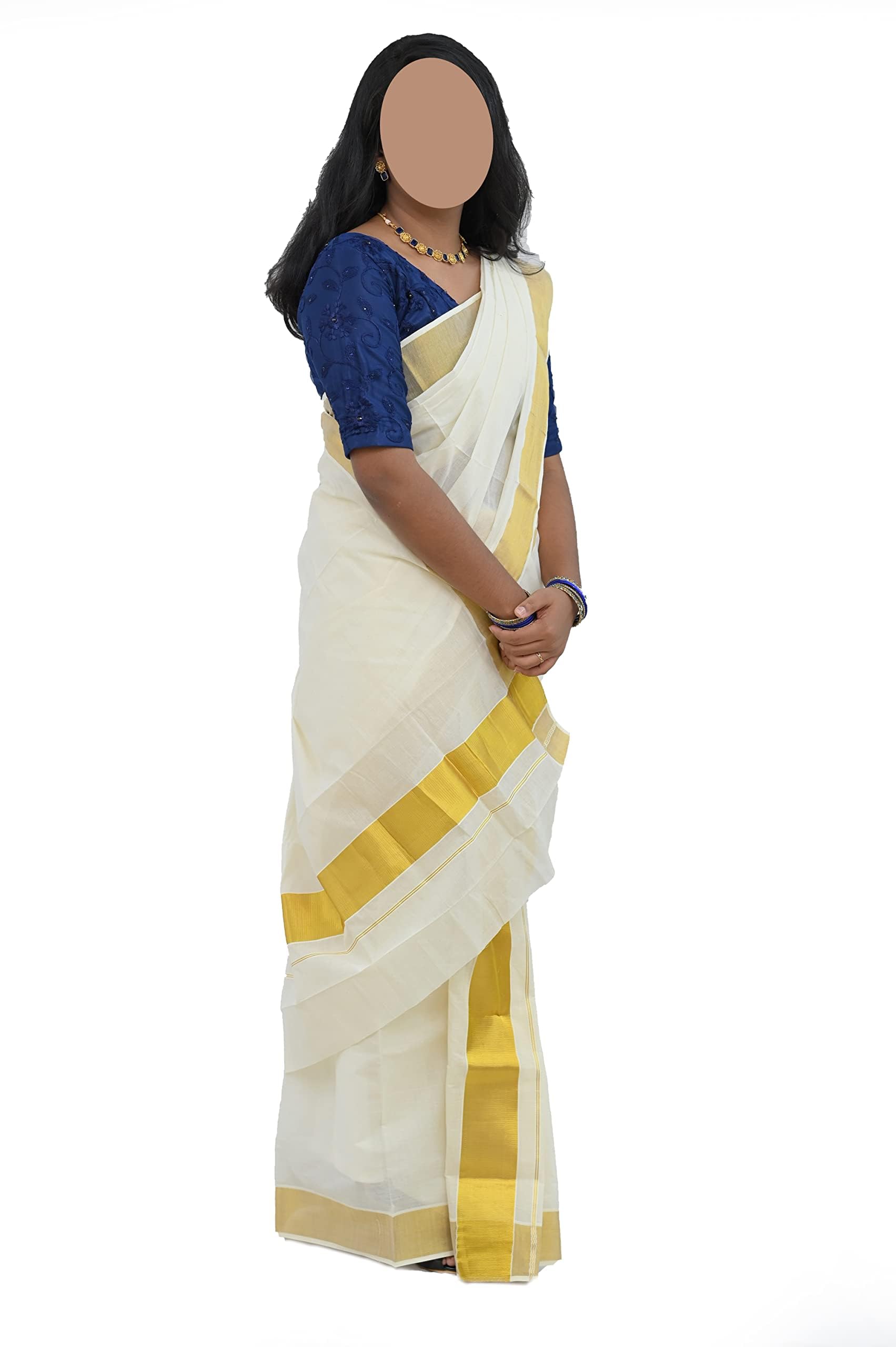 Kerala Cotton Double Set Mundu For Women In 3" Golden Kasavu