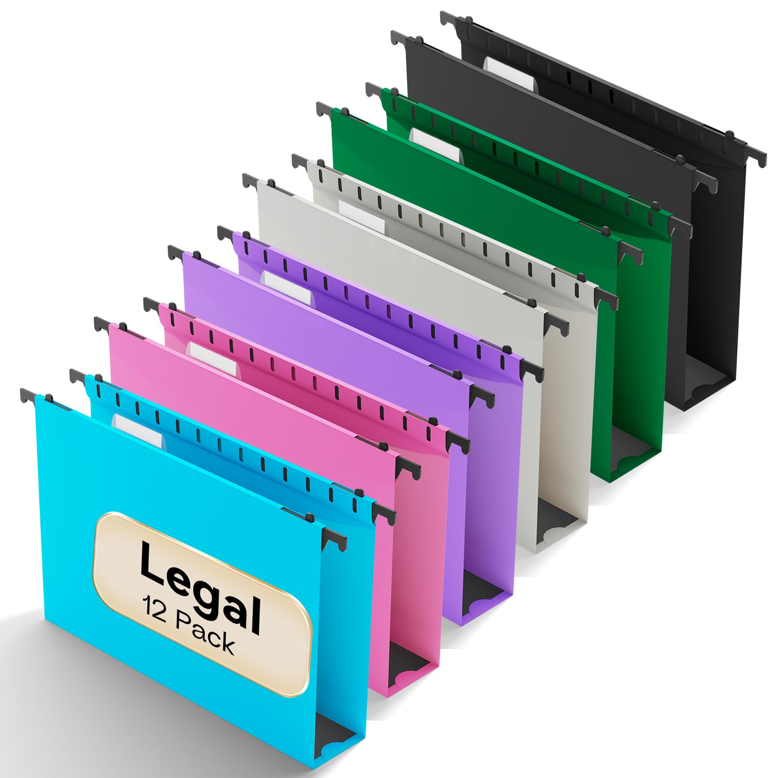 NORDUN Extra Capacity Legal Size Plastic Hanging File Folders,Heavy Duty 2 Inch Expansion,12 Pack Reinforced Expanding Legal Hanging Folders,Legal